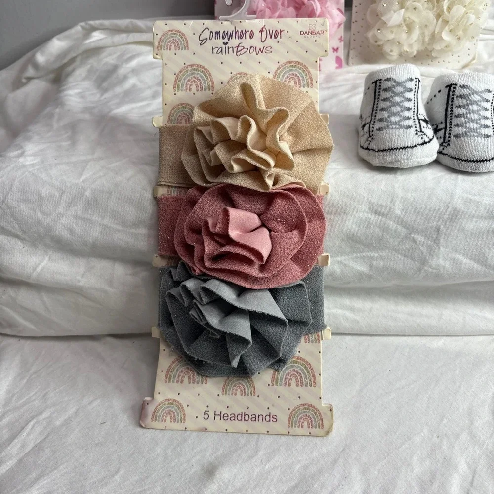 Baby Headbands Socks Gift Set Newborn Girl Flower Lace Infant Booties Headwear